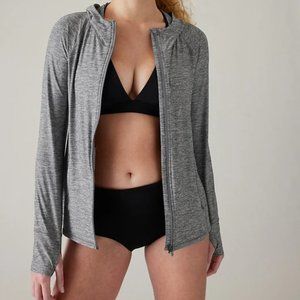 NWT Small Athleta Pacifica Illume UPF Relaxed Jacket. Grey Hooded Zip